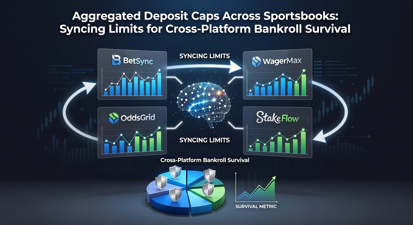 Grafiek met overlappende stortingslimieten van meerdere sportwedkantoren, illustrerend geaggregeerde caps en bankroll-distributie
