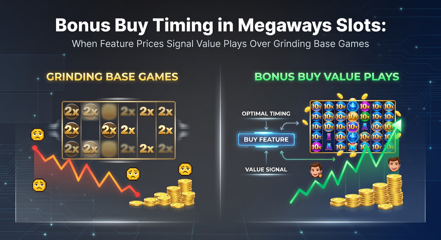 Grafiek met feature prijzen en RTP-curves in Megaways slots, illustrerend optimale buy-momenten