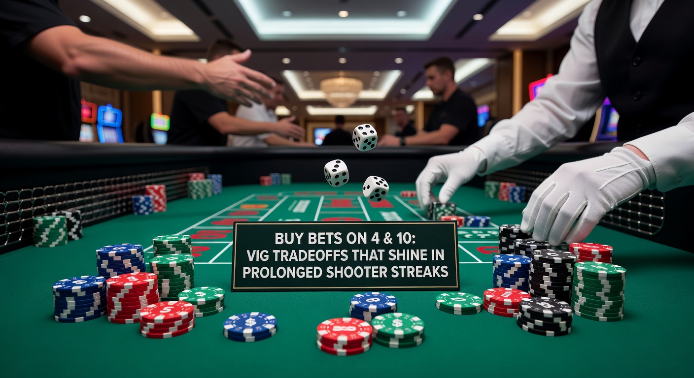 Grafiek met house edge vergelijking tussen buy en place bets op 4 en 10 tijdens verschillende streak-lengtes