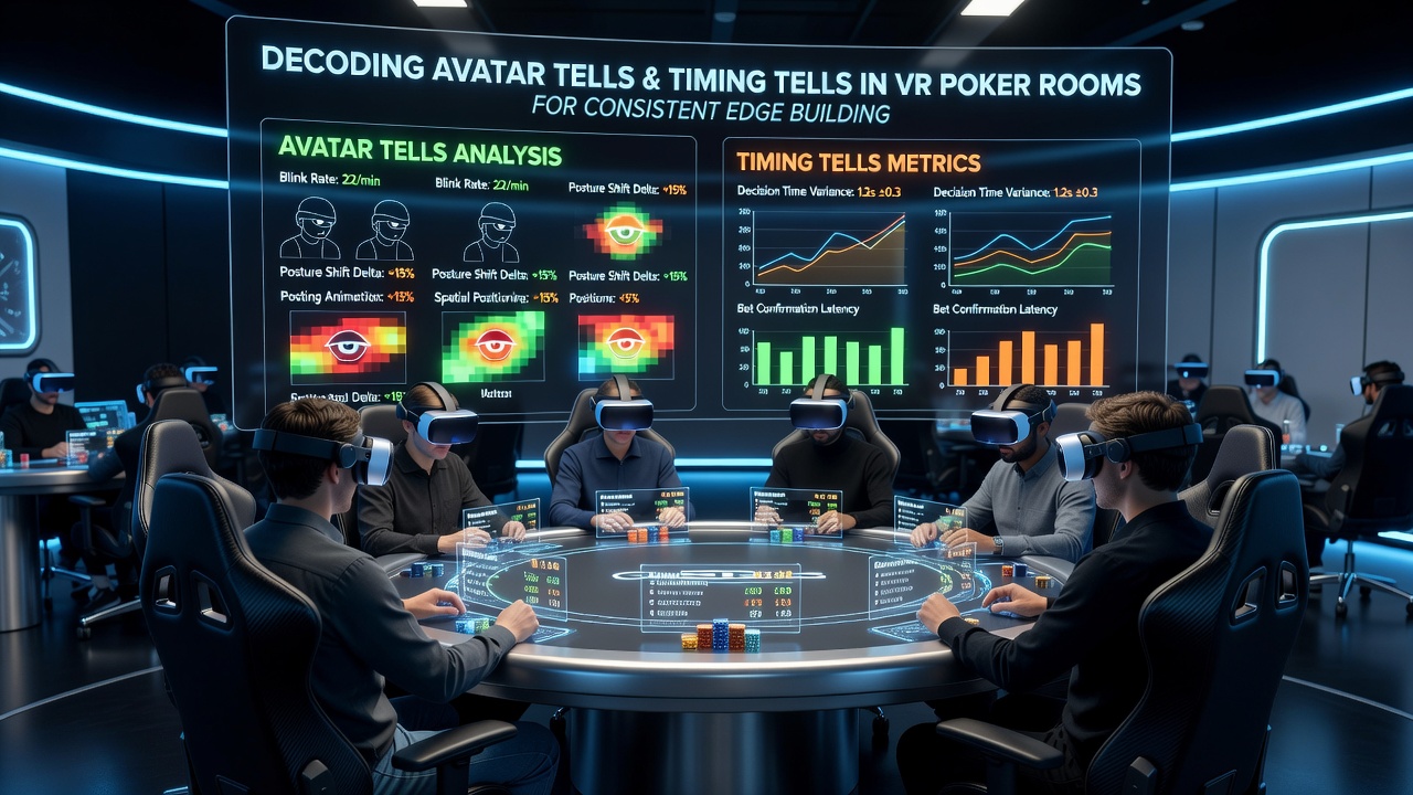 Grafische weergave van timingpatronen en avatarreacties in een VR-pokerinterface