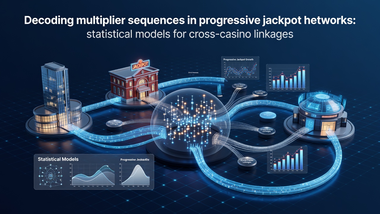 Diagram van multipliersequenties in progressieve jackpotnetwerken met statistische koppelingen tussen casino's