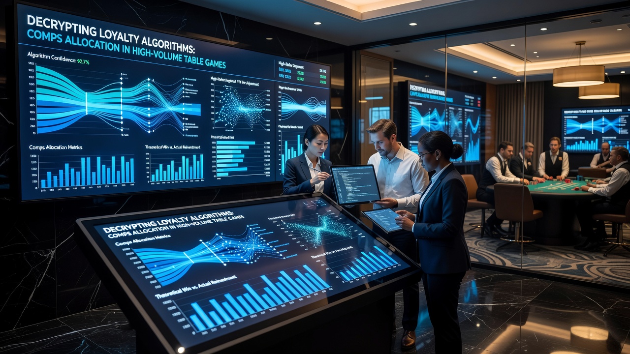 Detailopname van digitale displays met loyaliteitsdata en comps berekeningen in een casino tafelomgeving