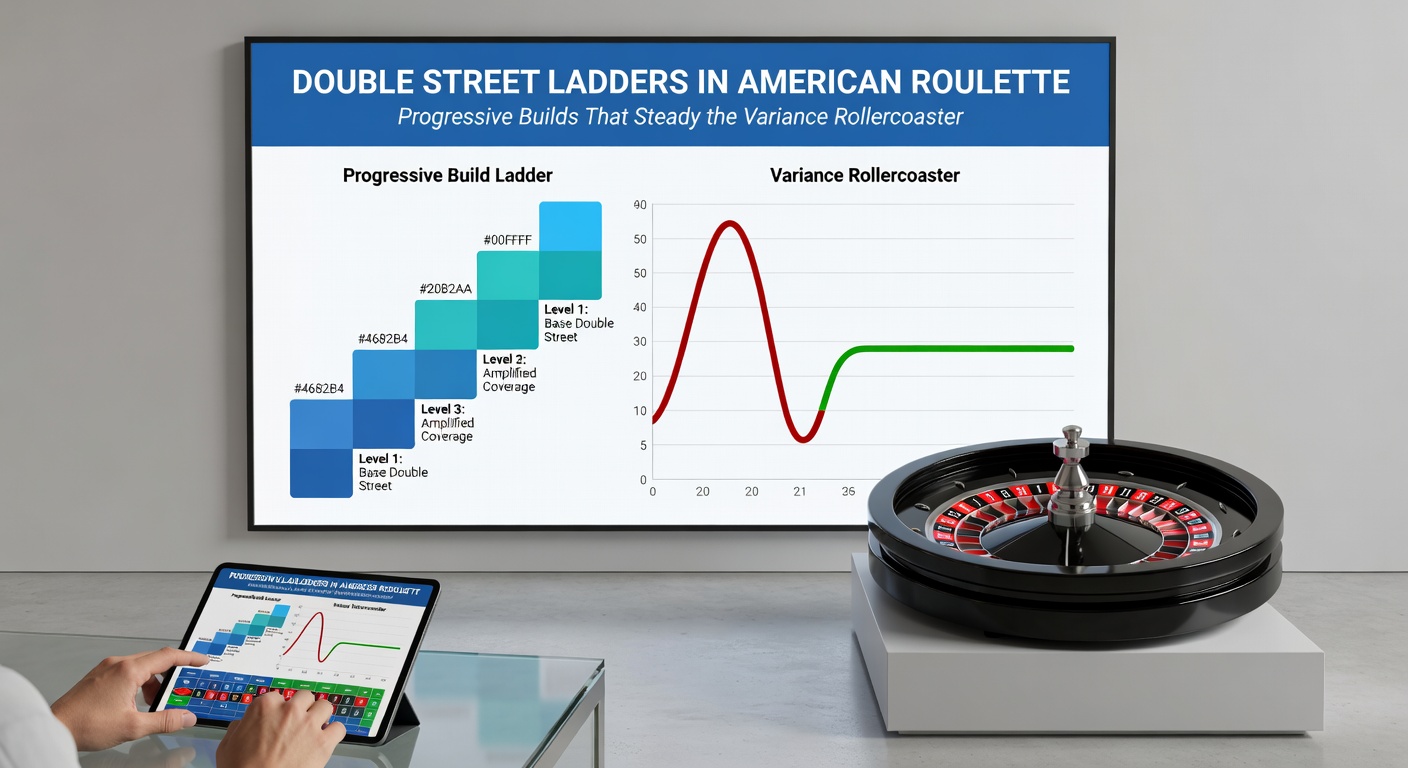 Grafiek met variance-curves van double street ladders versus vlakke inzetten in Amerikaanse Roulette, toon reductie in pieken en dalen