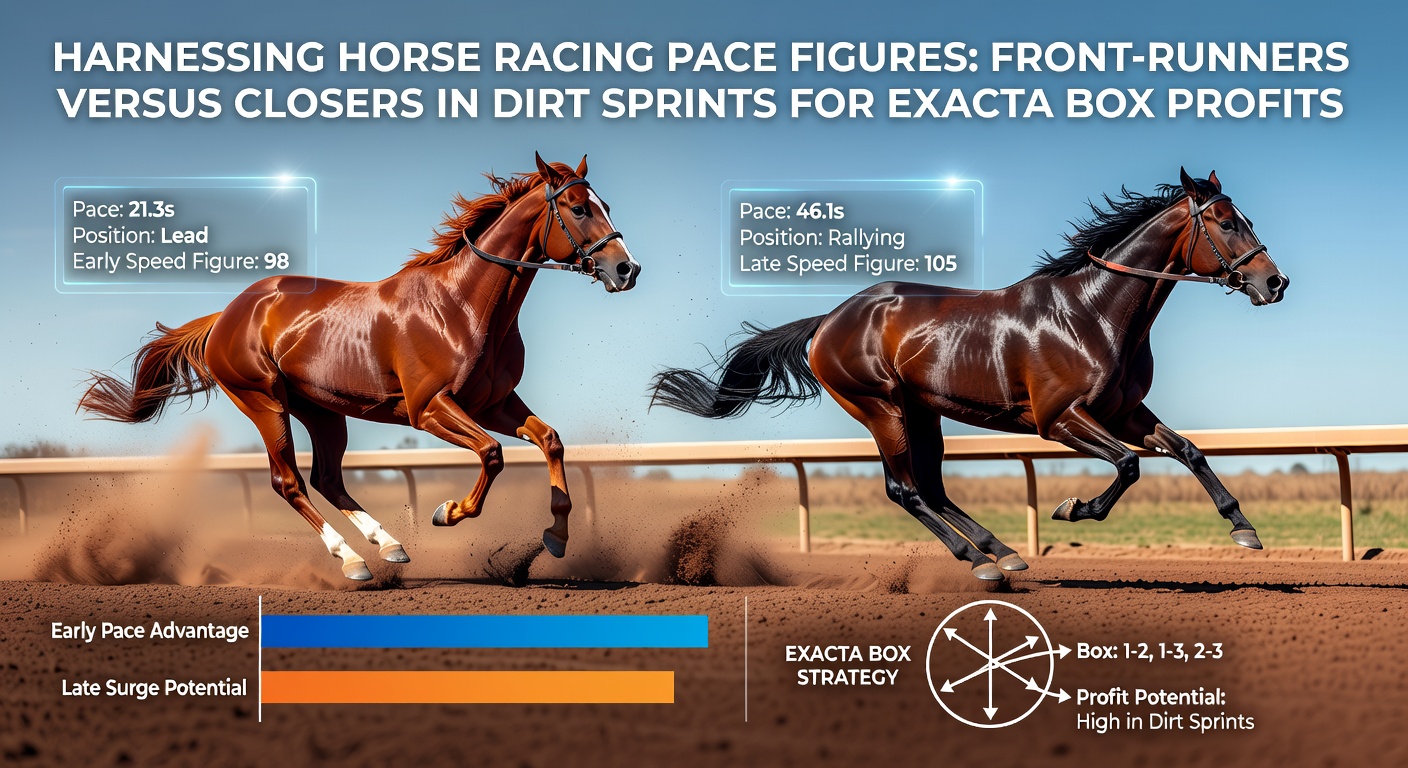 Paardenrennen op dirt track tijdens een sprint, met focus op vroege leiders en late aankomers