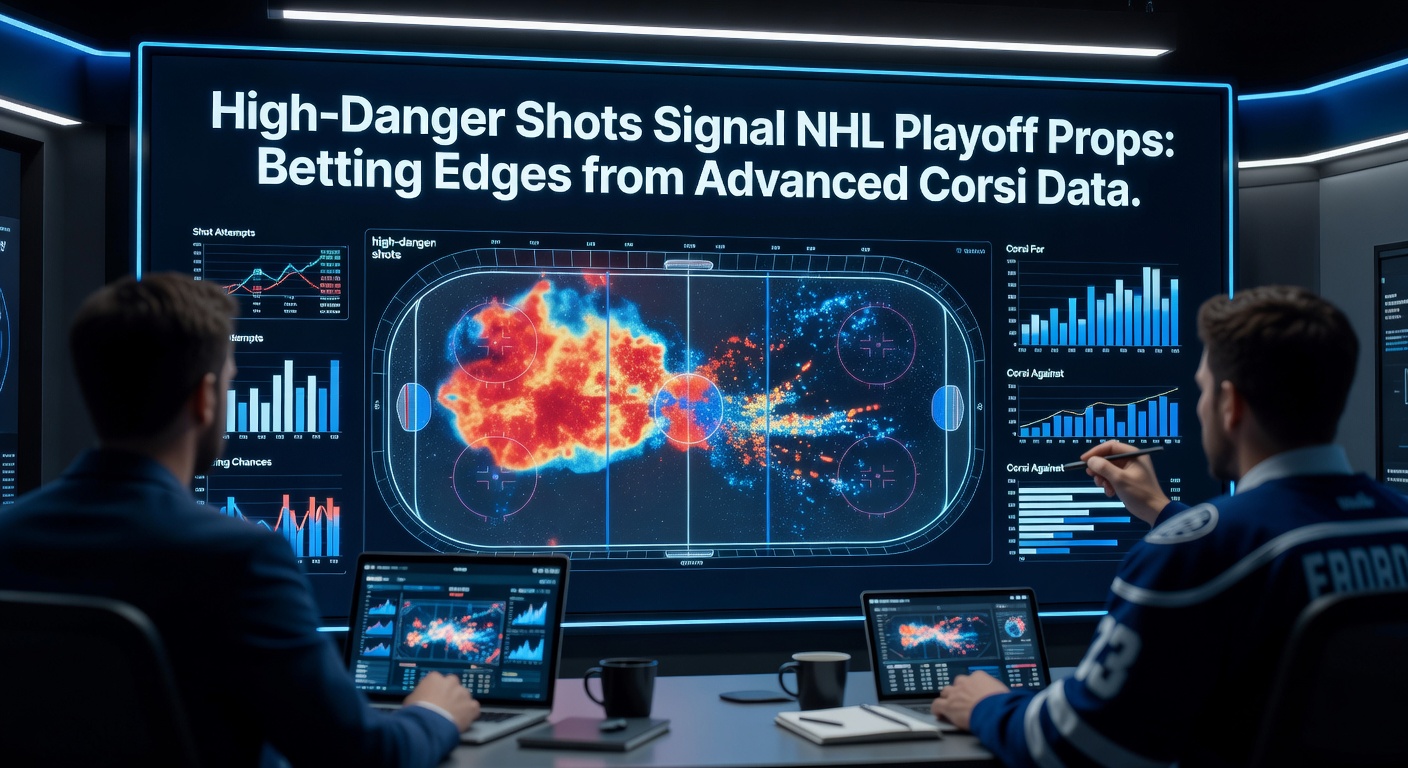 Grafiek met NHL-spelers en hun hoogrisico schoten in playoff-situaties, inclusief Corsi-percentages