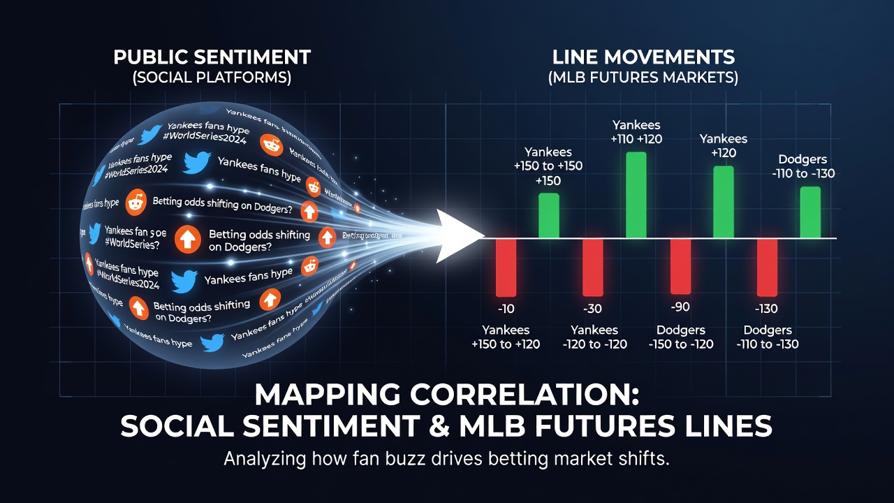 Grafiek die publieke sentimentdata van sociale media verbindt met MLB futures lijnbewegingen