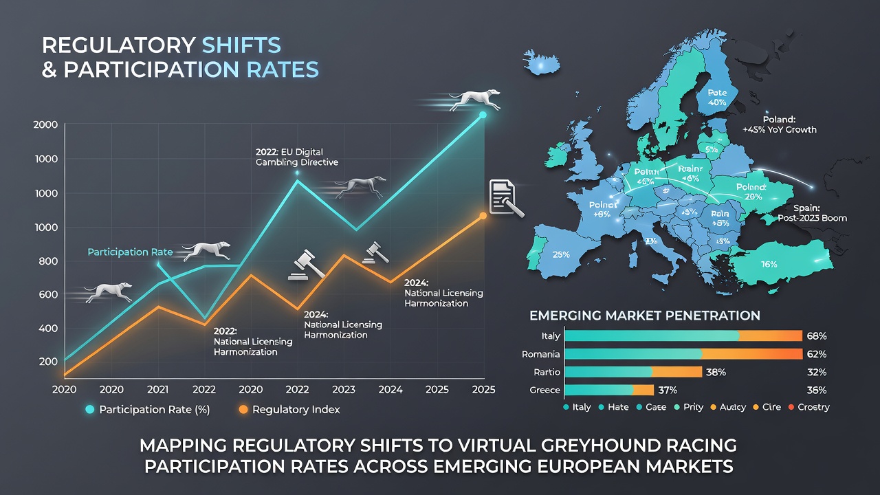 Kaart van opkomende Europese markten met focus op virtuele greyhound racing regulering