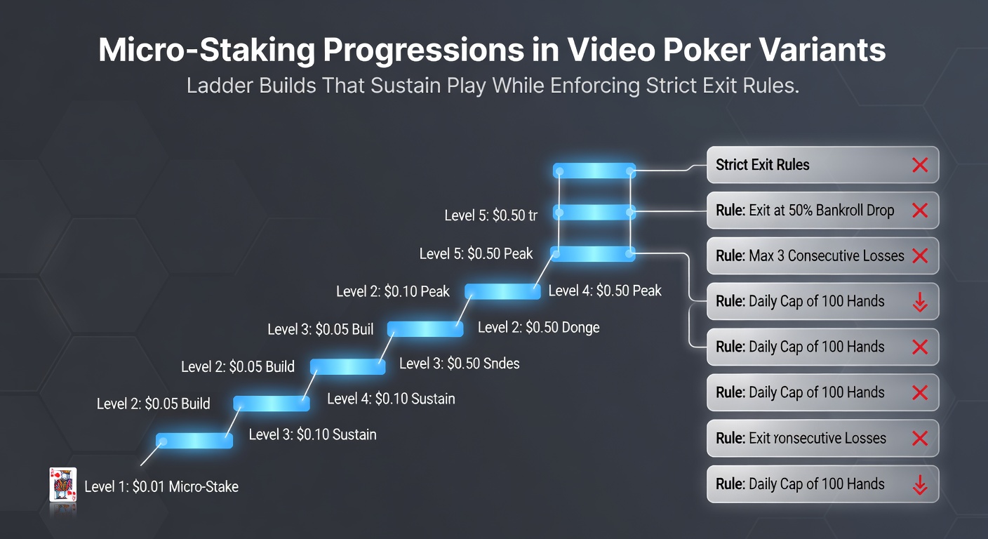 Grafiek van een ladderopbouw in videopoker met micro-inzetten die progressief stijgen en dalen