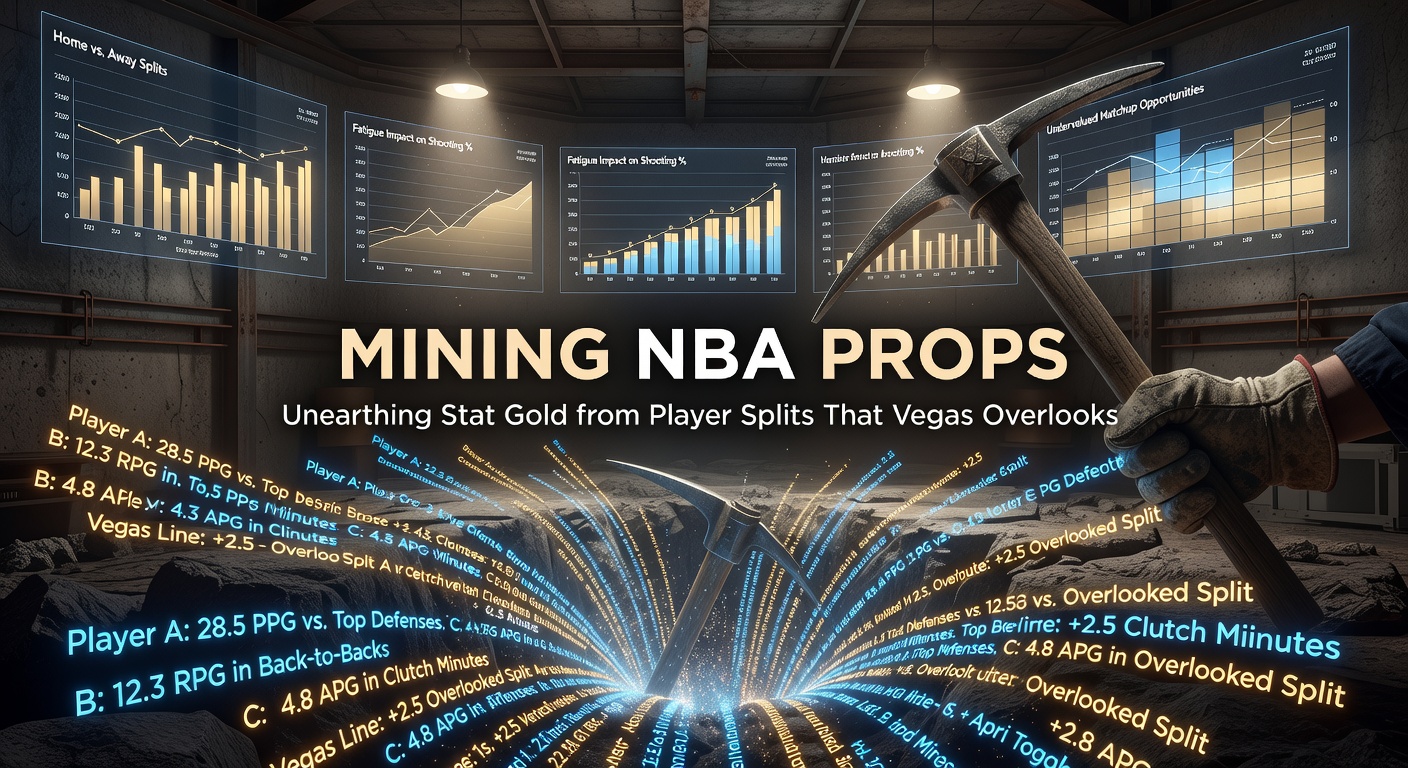 Grafiek met NBA-spelerstatistieken en props-lijnen van bookmakers, die splits in prestaties tonen