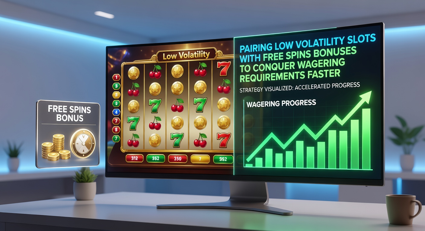 Voorbeeldscherm van een low-vol slot met actieve free spins bonus, toonmakend wagering tracker en winpatronen