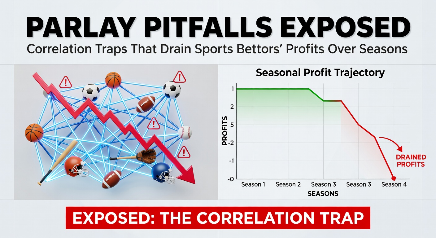 Grafiek met dalende winstkansen in parlay-weddenschappen door correlatie-effecten, gebaseerd op historische sportdata