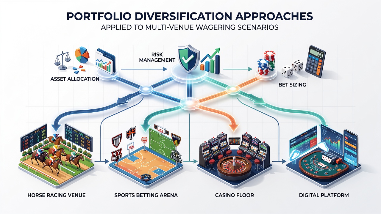 Illustratie van diversificatie in multi-venue weddenschappen met grafieken en spreads over verschillende bookmakers