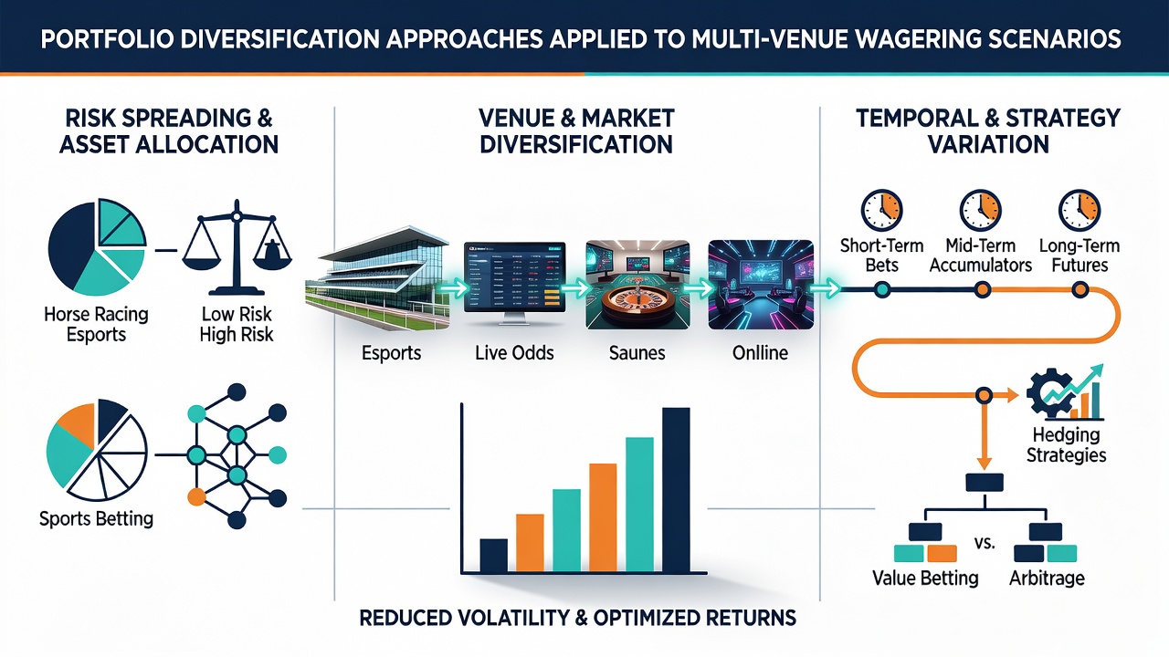 Grafiek die risico-rendement curves toont voor gediversifieerde wedportefeuilles over meerdere venues