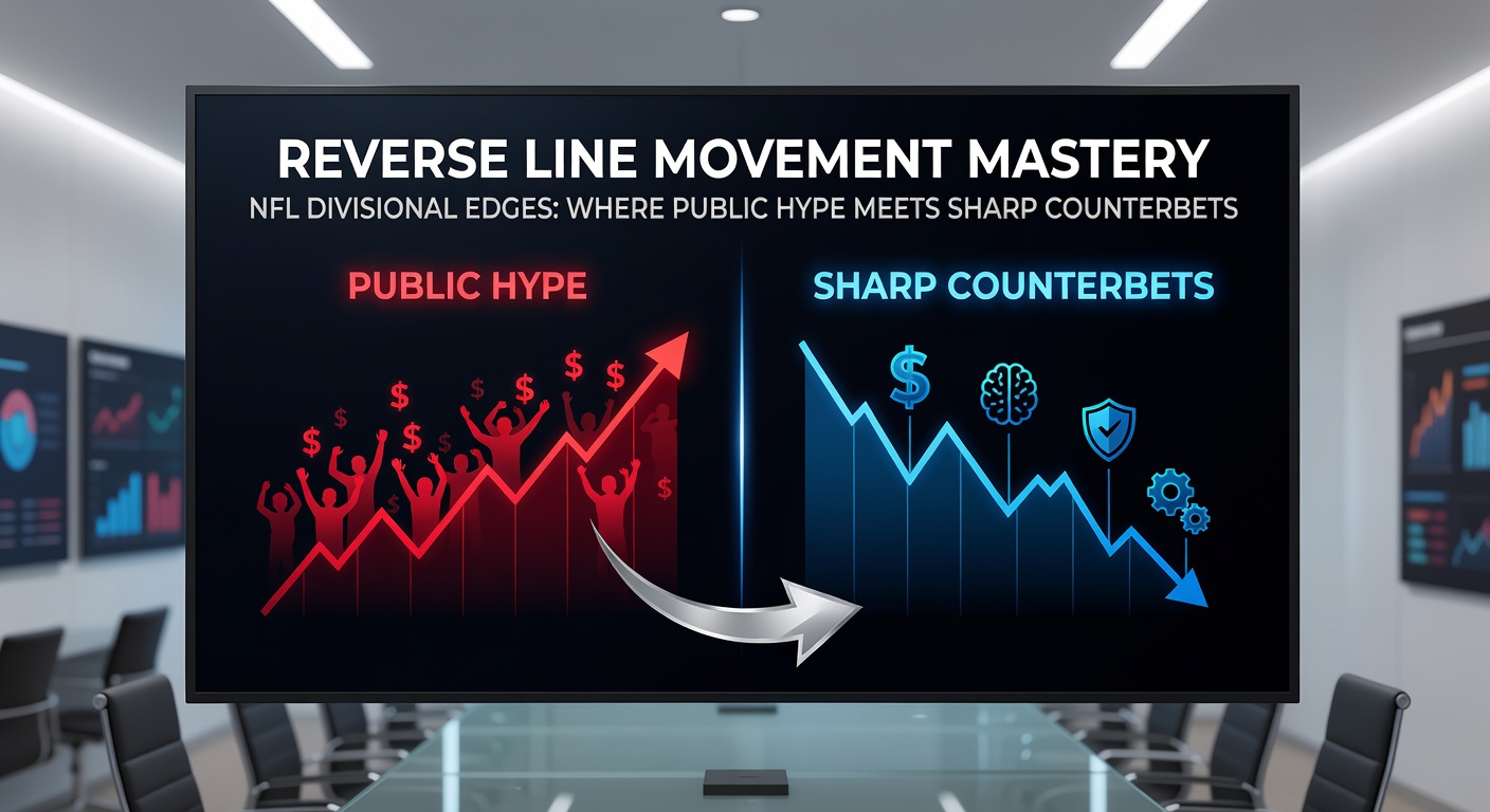 Grafiek die reverse line movement illustreert in NFL Divisional wedstrijden, met lijnen die tegen publieke inzetten bewegen