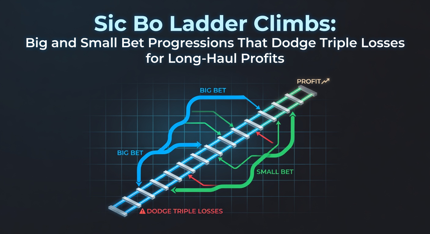 Sic Bo speeltafel met drie dobbelstenen en markeringen voor Big en Small bets, illustrerend ladder climb progressies in actie