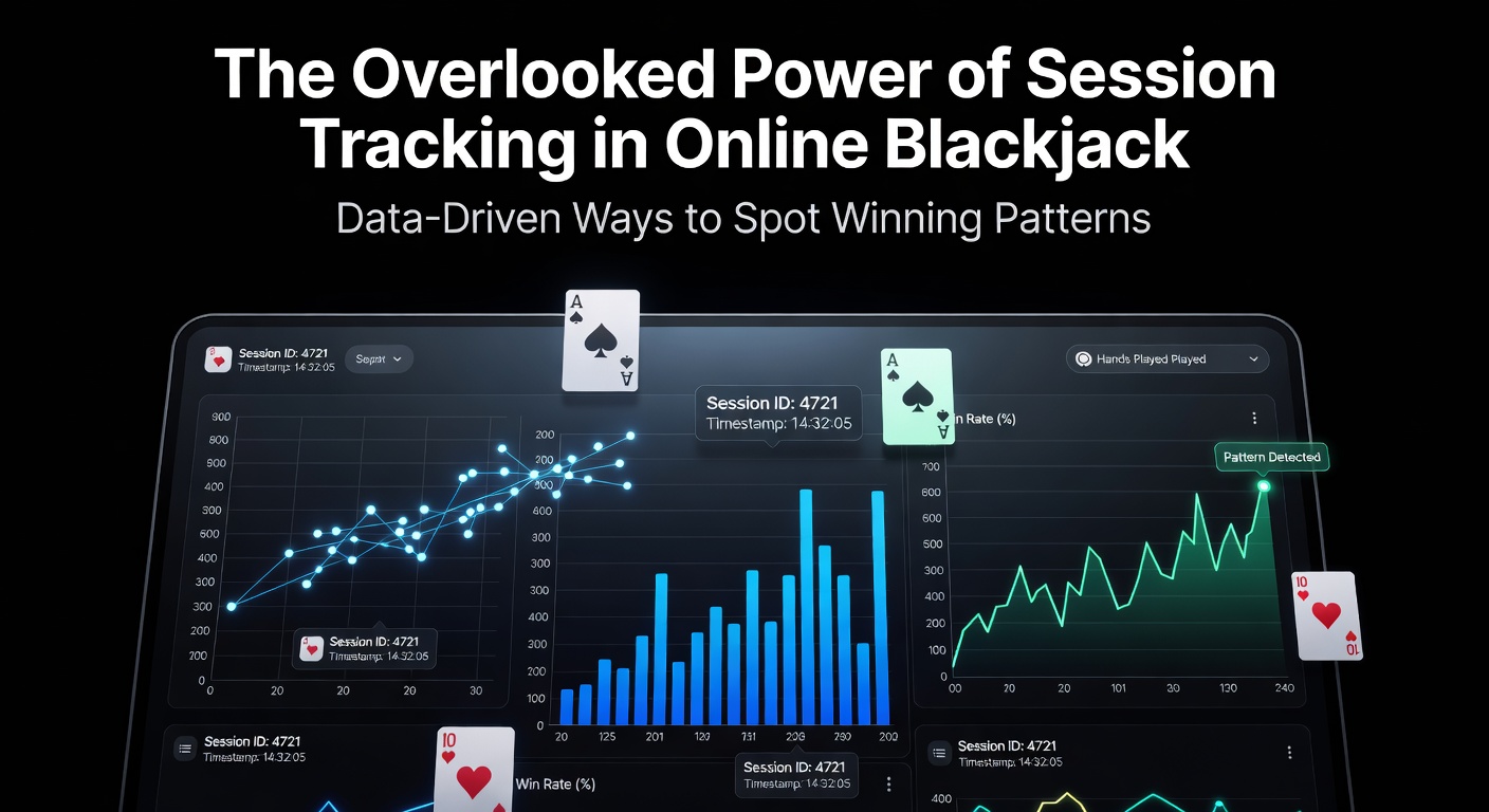 Grafiek met sessie-tracking data in online blackjack, tonen win- en verliespatronen over meerdere sessies