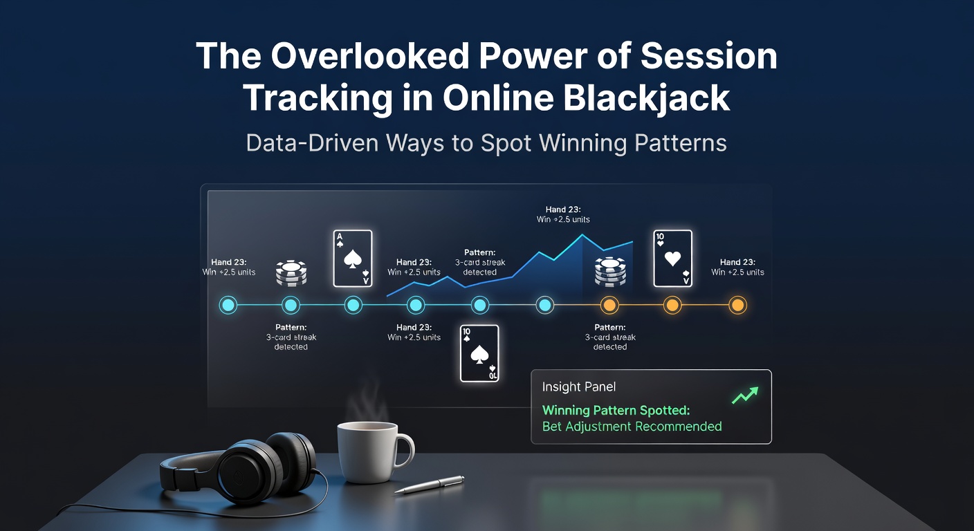 Voorbeeld van een blackjack sessie-tracker dashboard met grafieken van winpatronen en statistieken
