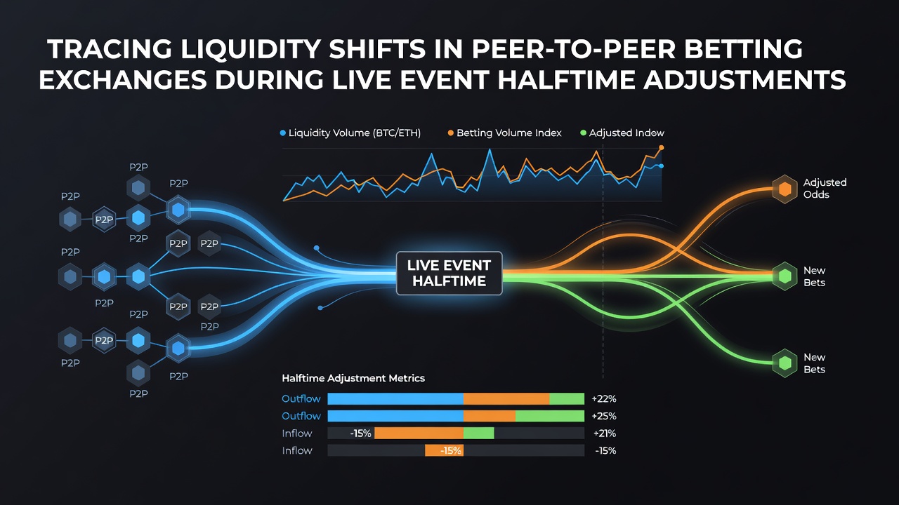 Diagram van liquiditeitsstromen in peer-to-peer betting exchanges tijdens een live sportevenement