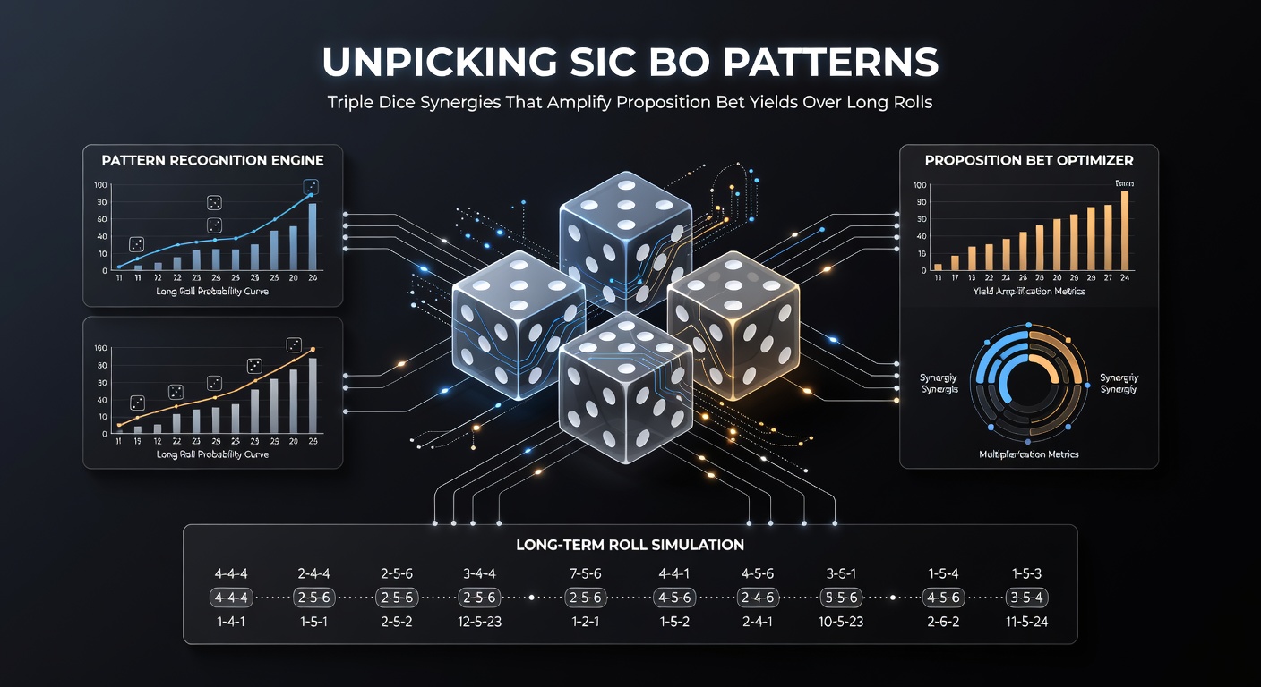 Grafiek van Sic Bo-rollen met gemarkeerde triple synergieën en yield-curves over 1000+ rollen