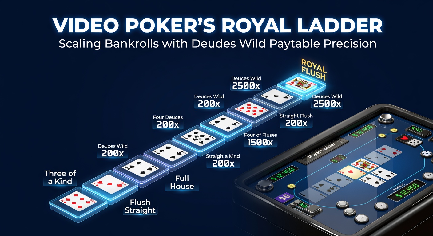 Video poker machine met Deuces Wild paytable in actie, royal flush in wording