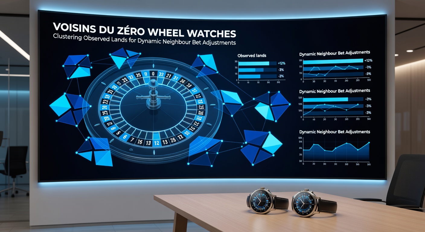 Grafiek van geklusterde ballandingen op een roulettewiel, met dynamische buur-bet overlays en statistische hit rates