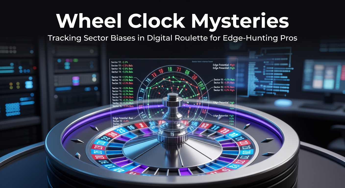 Digitale roulettewiel met sectoren gemarkeerd voor bias-analyse, close-up van RNG-simulatie